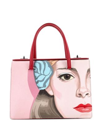 Prada Turn Lock Tote Printed Saffiano Medium satchel - Pink