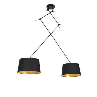 QAZQA Moderno L&aacute;mpara Colgante Negra Con Pantallas De Algod&oacute;n Negras Y Doradas 35 Cm 2-luces - Blitz Acero /algod&oacute;n Cil&iacute;ndra /alargada /redonda Adecuado Par