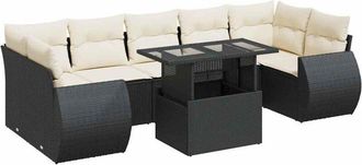 vidaXL Vidaxl - Set De Sof&aacute;s De Jard&iacute;n Y Cojines 8 Piezas Rat&aacute;n Sint&eacute;tico Negro