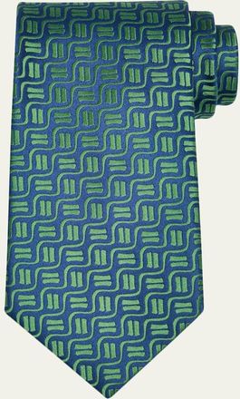 Charvet Mens Wavy Geometric Jacquard Silk Tie
