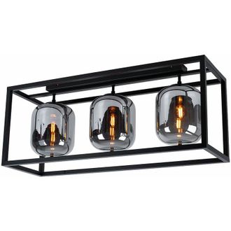 Globo Lighting Lampada da soffitto Lampada in vetro 3 fiamme Paralume in vetro color fumo Lampada da soffitto tonda nera Lampada da soggiorno, vetro metallo, nero