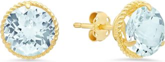 MAX + STONE 14k Yellow Gold Roped Halo Round-Cut Gemstone Stud Earrings (8mm)