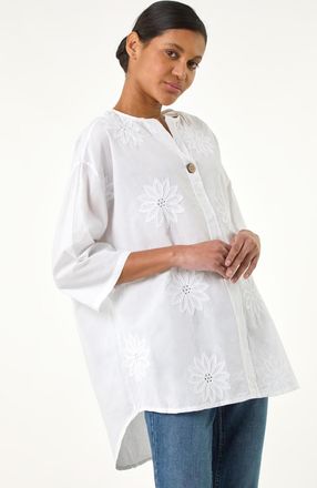 Roman Cotton Floral Embroidered Tunic Top