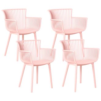 Beliani Conjunto De 4 Sillas De Comedor De Pl&aacute;stico Rosa Reposabrazos Pesaro