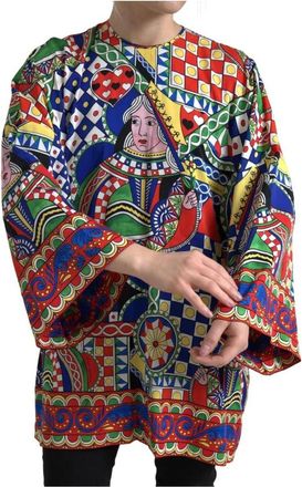 Dolce & Gabbana Zijden blouse met speelkaartenprint - Dames - Blouses - Veelkleurig - 2XS - Overhemden