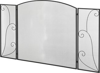 OEM Pantalla De Chimenea Plegable Con Bisagras 132,5x76,5 Cm estructura De Acero Resistente Malla Decorativa Negro