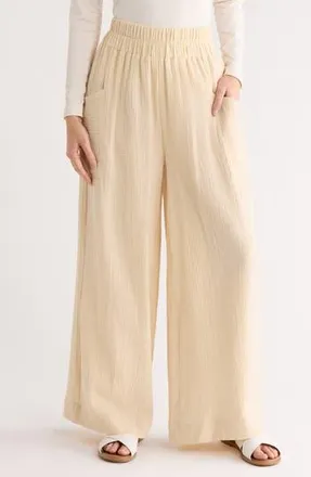 Patrizia Luca Cotton Pull-On Wide Leg Pants in Sand at Nordstrom Rack, Size X-Large
