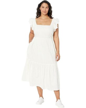 Madewell Dress Womens White Cotton Tiered Flutter Sleeve Square Neck JDM520