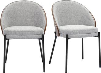 Miliboo Sillas De Tela Efecto Terciopelo Texturizado Gris, Madera Oscura Y Metal (lote De 2) Tucson