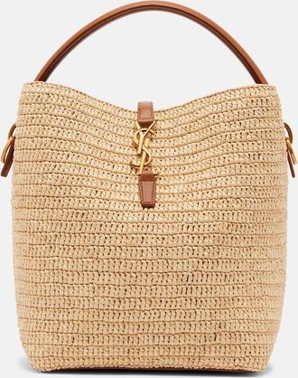 Saint Laurent Bolso saco Le 37 de rafia con piel