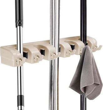 OEM Unidad (beige) Soporte Multifuncional De Pared Para Escobas, Organizador De Pared Para Fregonas Y Escobas Con 5 Ranuras Para Bolas Y 6 Ganchos