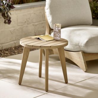 Furniturebox Iko Solid Wood Round Outdoor Indoor Side Table in Light Brown