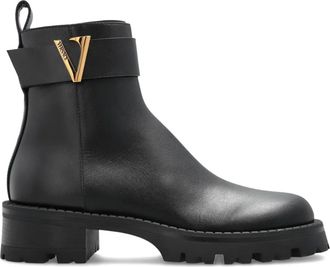 Versace V-Ankle buckle-detail boots - women - Calf Leather/Calf Leather/Rubber - 37.5 - Black