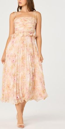 ASTR the Label Emerys Metallic Floral Pleated Midi Dress in Pink Floral at Nordstrom, Size X-Small