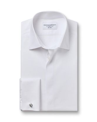 CHARLES TYRWHITT Non-Iron Twill Evening Cotton Formal Shirt - White Double Cuff Size 14.5/33 by Charles Tyrwhitt