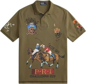 Polo Ralph Lauren Tops, Heren, Groen, M, Katoen, Korte mouw bedrukt poloshirt