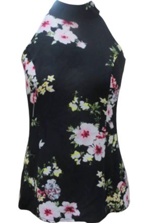 Papillon Kerri Floral High Neck Tank Top In Black