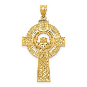 Diamond2Deal 14k Yellow Gold Celtic Claddagh Cross Pendant