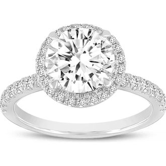 LuvMyJewelry Niri 14K White Gold Round Lab Grown Halo Cathedral Diamond Ring - 2.45 Ct at Nordstrom, Size 6.5