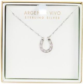 Argento Vivo Pav&eacute; Crystal Horseshoe Pendant Necklace in Silver at Nordstrom Rack