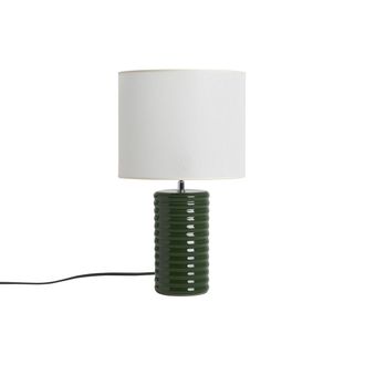 Miliboo L&aacute;mpara De Mesa De Cer&aacute;mica Esmaltada Verde Oscuro Con Pantalla De Color Crudo 53 Cm Berro
