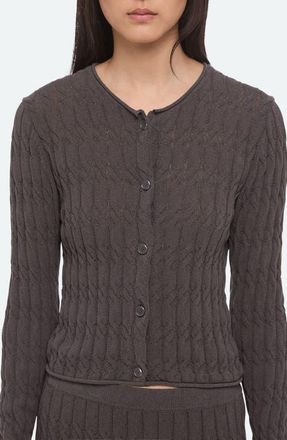 Helmut Lang Cable Stitch Crop Cardigan in Gravel at Nordstrom, Size X-Small