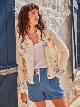Fat Face FatFace Cream Regular Shells Embroidered Jacket