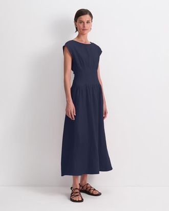 Sportscraft Ariana Pintuck Linen Dress in Navy at Nordstrom, Size 10