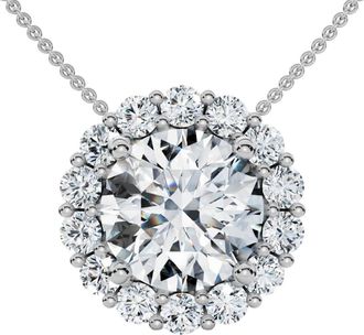 Pompeii3 Certified 3 1/2Ct Halo Diamond Pendant Lab Grown 14k Gold Womens Necklace