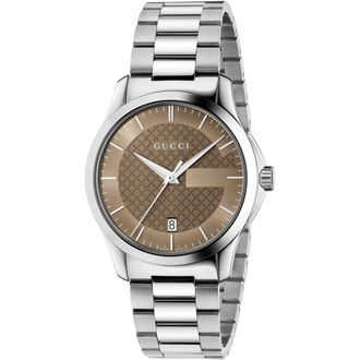 Gucci G-Timeless YA126445 Unisex Watch with Brown Dial and Silver Bracelet Stainless Steel - One Size