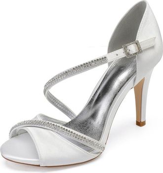 Generic Wedding Bridal Shoes Women Heeled Sandals Dressy Stiletto Bridal Open Toe High Heels for Wedding Party Daily Wear 10.5Cm,Ivory,7 UK