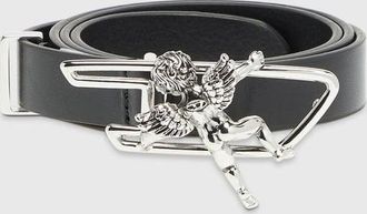 Diesel 2cm leather belt with cherub D outline buckle - Belts - Woman - Black