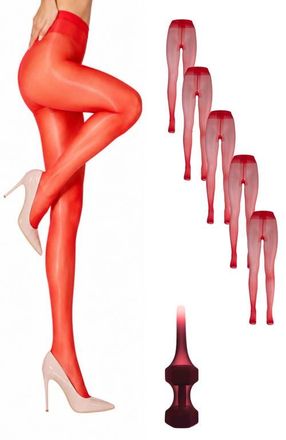 Lechery 5-Pack Glossy Semi-Sheer Opaque Ladder Resistant Party Evening Tights for Women in Red at Nordstrom, Size Small