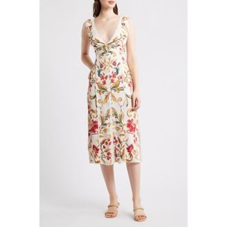 Farm Rio Royal Garden Print Sleeveless Satin Dress in Royal Garden Cream at Nordstrom, Size Xx-Small