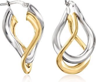 Ross-Simons Italian 2-Tone Sterling Silver Curved Double-Hoop Earrings