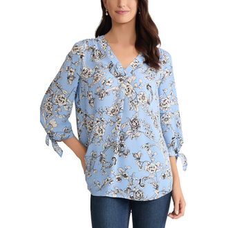 Jones New York Tie Sleeve Top in Chinz Blue Multi at Nordstrom, Size X-Large