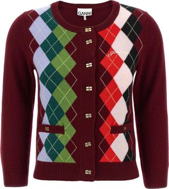 Ganni Truien & Vesten, Dames, Veelkleurig, S, Wol, Check Cardigan