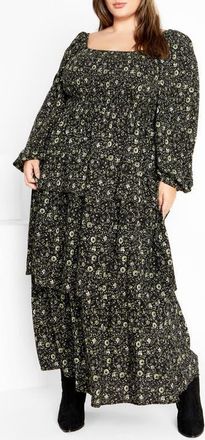 City Chic Cassidy Floral Print Maxi Dress in Olive Ditsy at Nordstrom, Size Xxl