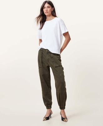 AllSaints Womens Cotton Mila Tapered Denim Cargo Trousers, Size: UK 10/US 6