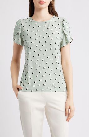Anne Klein Circle Print Tulip Sleeve Top in Soft Aloe Multi at Nordstrom, Size Medium P