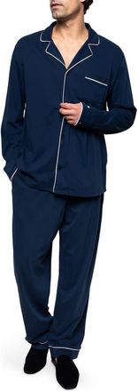 Petite Plume Luxe Pima Cotton Pajamas in Navy at Nordstrom, Size X-Large