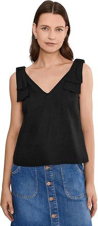 CeCe by Cynthia Steffe Bow Strap Linen Top Womens Clothing Rich Black : MD, Linen/Rayon