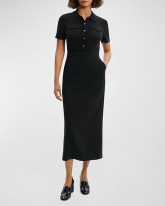 Theory Admiral Crepe Short-Sleeve Utility Midi Dress