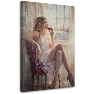 Artgeist Artgeist - Quadro su tela, Donna pensierosa con un bicchiere di vino - 80x120