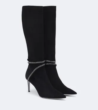 Rene Caovilla Cleo embellished suede knee-high boots