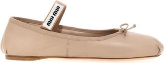 Miu Miu Beige Logo Leather Ballet Flats