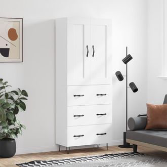 vidaXL Aparador Alto Madera Contrachapada Blanco 69,5x34x180 Cm Vidaxl