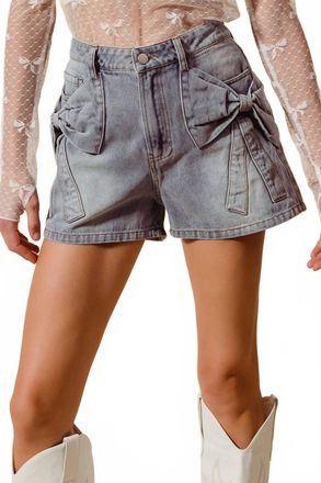 So Me Bow Ribbon Knot Pocket Denim Shorts In Blue