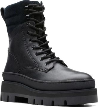 Clarks Enkelboots met veters - Dames - Veterlaarzen - Zwart - 36 EU - Leer - Schoenen