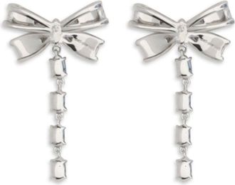Self Portrait Womens Crystal Bow Drop Earrings Silver Brass